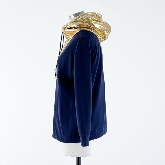J.Crew Navy Blue Pullover Hoodie Anorak + Metallic Gold Hood - Picture 5 of 12